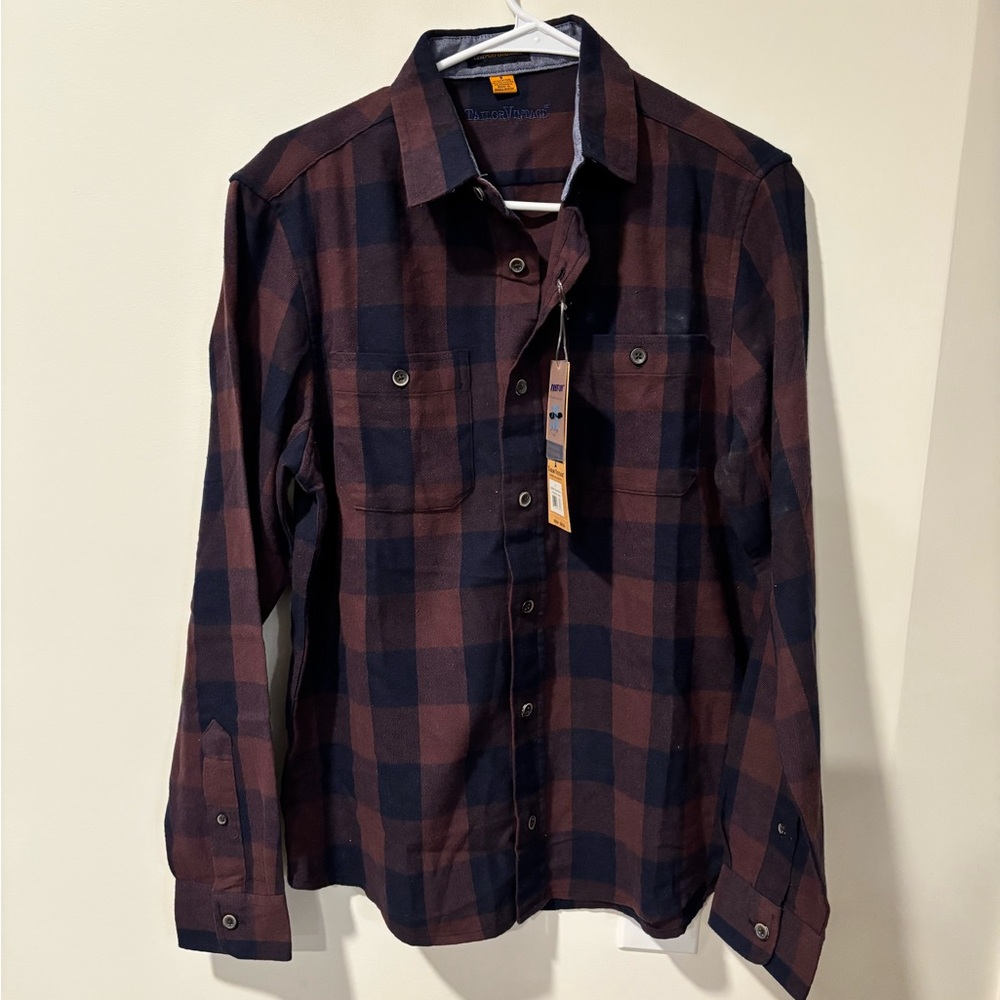Tailor Vintage Navy and Brown Plaid Shirt